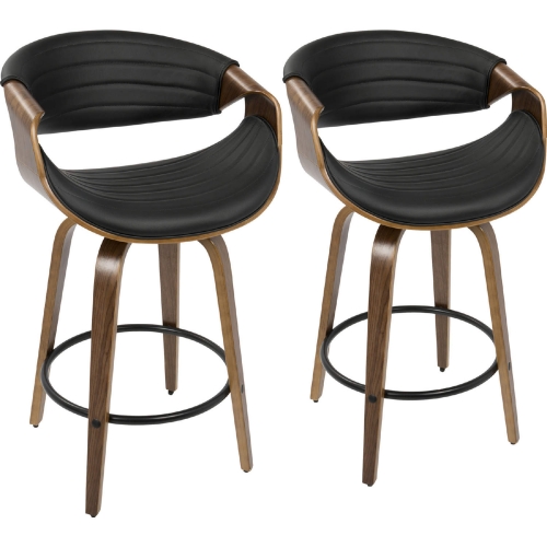 Symphony 26" Counter Stool in Black Leatherette & Walnut Finish (Set of 2)